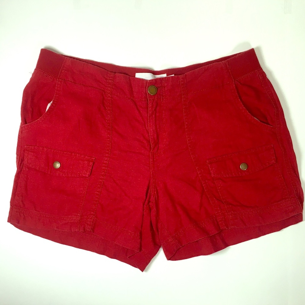 Sonoma Red Stretch waist Linen Shorts Size 14